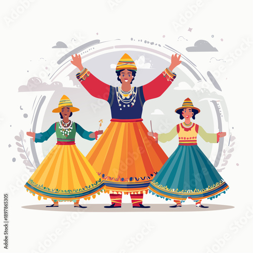 Illustration of Dancers in Colorful Traditional Clothing