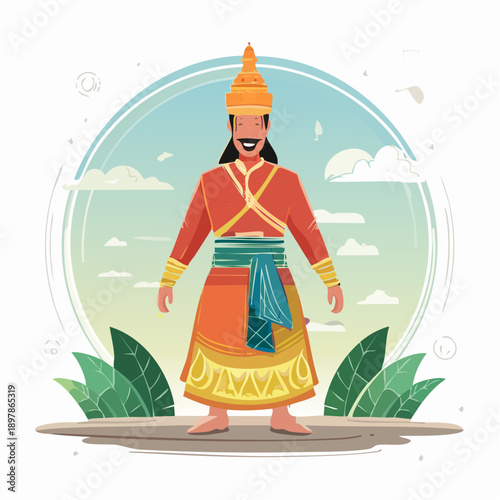 Illustration of a Traditional attired Man with Smiling Expression