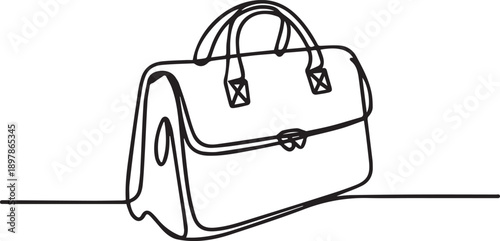 An illustration of a handbag or satchel with double handles and a lock front view