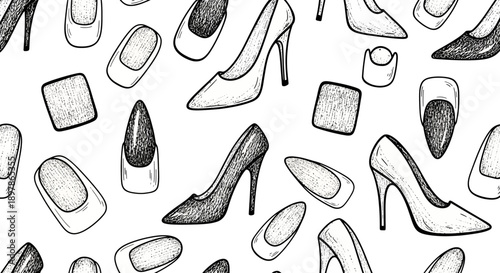 High Heels and Footwear Style Patterns on White Background