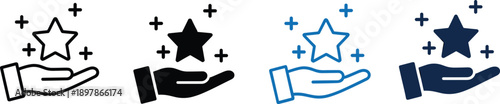 Customer satisfaction star icons in hand, service rating symbol, quality feedback concept, trust and reward, modern vector in hand, service rating symbol, quion