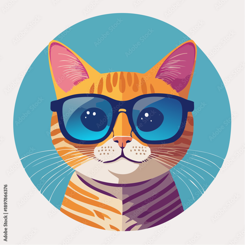 Obraz premium Cool Cat Wearing Sunglasses in Circular Composition