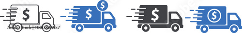 Fast money delivery icon, cash transport service, express payment transfer, logistics finance concept, business courier, online transaction, vector illustration