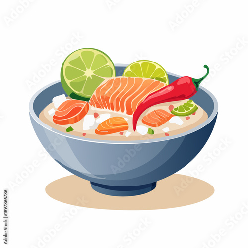 Vibrant Vector Illustration of a Salmon and Lime Ceviche