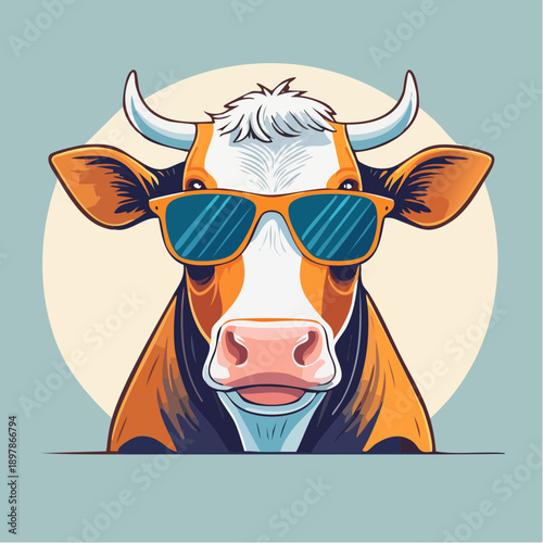 Cool Cow Wearing Sunglasses, Vector Illustration