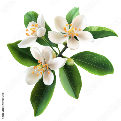 Orange blossom flowers with leaves isolated on transparent background png