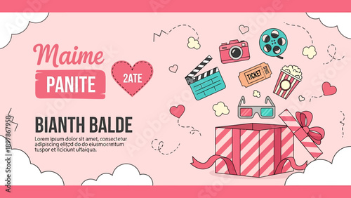 Gift box with movie elements and text.