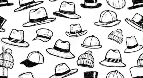 Creative Action of Fashion Hats, Artistic Design, Studio Environment, Illustration, Playful Viewpoint, Trendy Concept