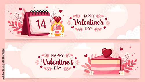 Happy Valentines Day Celebration with Calendar and Cake.