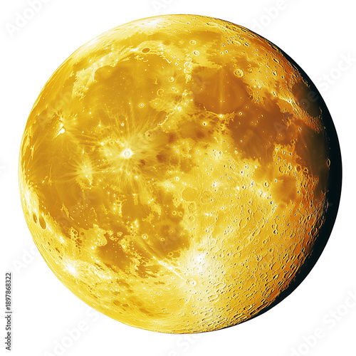 High-resolution full yellow moon with detailed craters and surface texture isolated on transparent background png