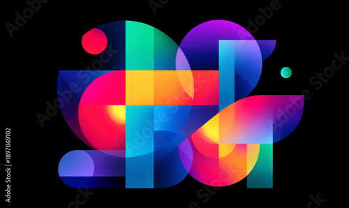 Vibrant transparent forms arranged as a contemporary abstract design