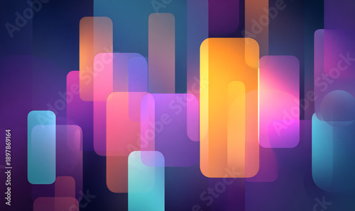Translucent geometric layers glowing in a colorful abstract composition