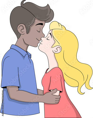 Romantic Valentine Couple Cartoon Sticker Love Illustration