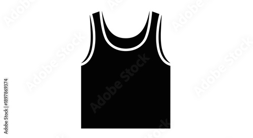 Black tank top icon with bold outlines, isolated on a white background, ideal for layering apparel designs or fashion illustrations