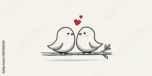 Simple bird couple illustration celebrating romance