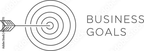 Minimalist line art graphic illustrating an arrow hitting the exact center of a target signifying clear business goals and precise achievement.
