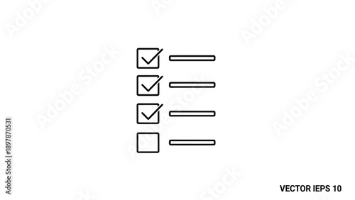 Simple black and white line art icon depicting a checklist interface with three completed tasks and one remaining item requiring attention for organizational success.