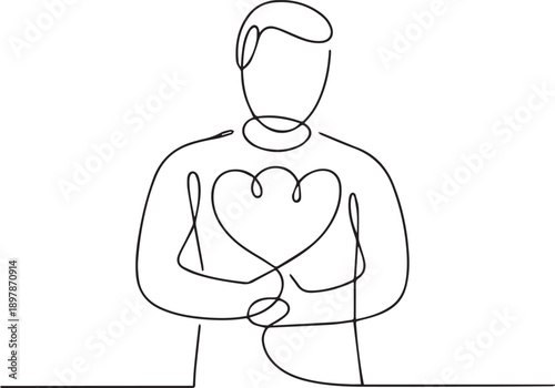Minimalist illustration of a person holding a heart, conveying love and care in a simple vector art style