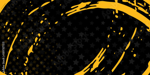 Black and yellow abstract background with brushstroke and halftone style modern simple art good
