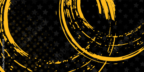 Black and yellow abstract background with brushstroke and halftone style modern simple art