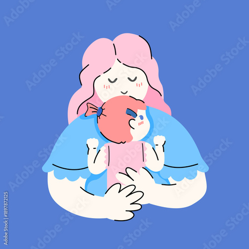 Vector of a mother hugging her cute little daughter illustration for Mother’s Day decoration design