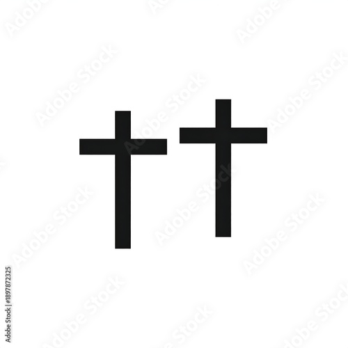 Two simple, black Christian crosses on a pure white background