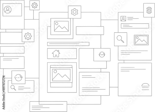 Wireframe design elements and website structure on for user interface development