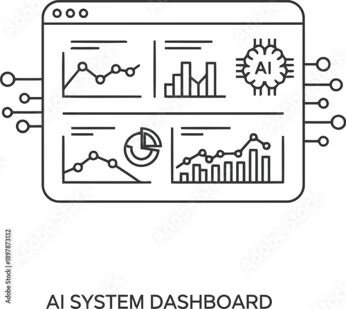 Ai system dashboard with graphs and charts on a computer screen displaying data analysis and machine learning algorithms