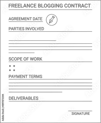 Freelance blogging contract template with agreement date and signature lines