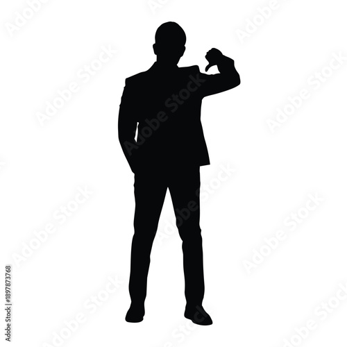 Silhouette of a Professional Businessman Showing Thumbs Down Gesture Expressing Dislike Disapproval or Negative Feedback on White Background