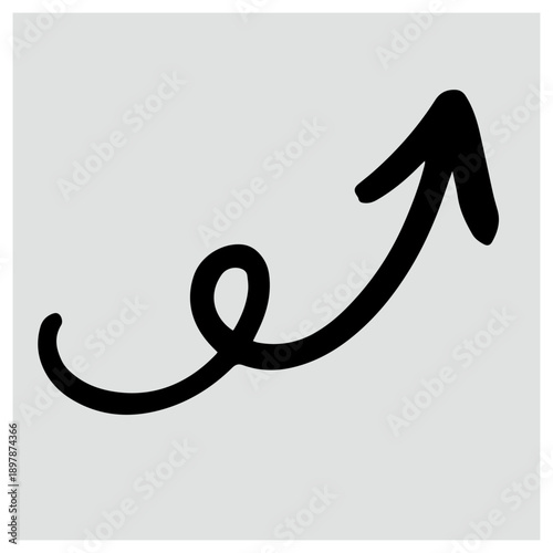 Hand-drawn black arrow with a creative curl pointing upwards and to the right indicating growth isolated on white background, Vector