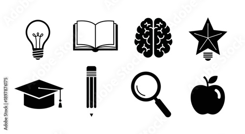Educational icons representing learning intelligence and academic achievement