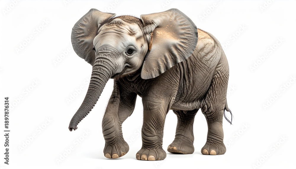 Fototapeta premium Adorable Baby Elephant Isolated on White Background in Studio.