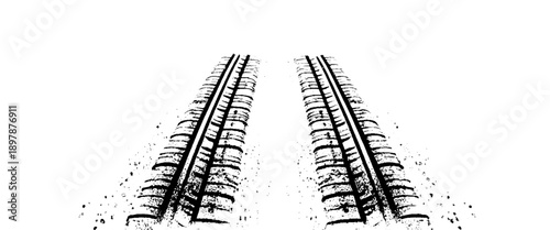 Vector black tire tracks road white background