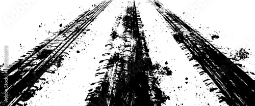 Vector grunge tire tracks road white background
