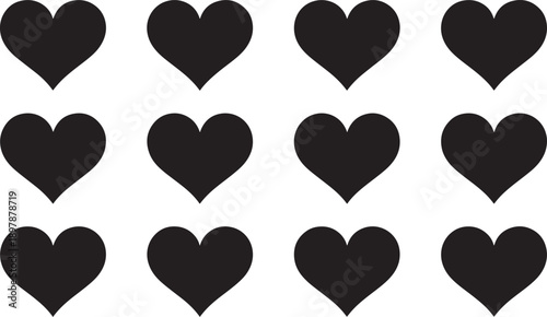 Black hearts on white background love symbols