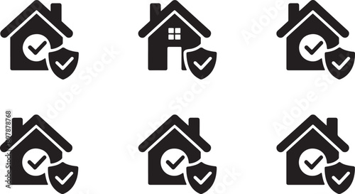 Black house with shield and checkmark white
