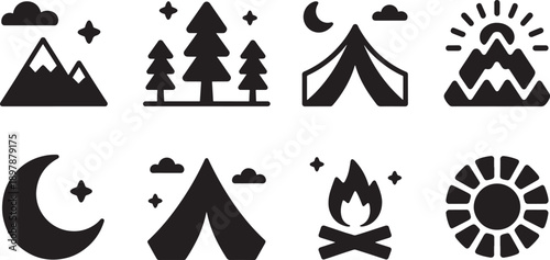 Black outdoor on white background nature camping