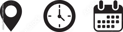Location, clock, and calendar location clock calendar map pin time symbol date symbol
