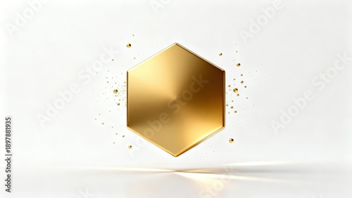 Golden hexagon with floating spheres
