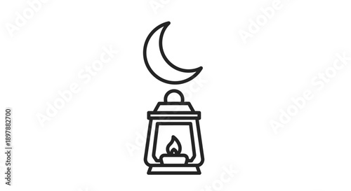 ramadan kareem mubarak lantern with crescent moon icon for islamic eid al adha and eid al fitr celebration in flat outline vector illustration