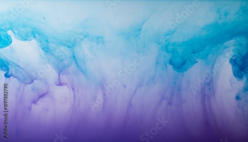 Vibrant blue and purple ink gracefully swirling, diffusing in clear liquid, creating a mesmerizing abstract background with ethereal, cloud like formations, a soft
