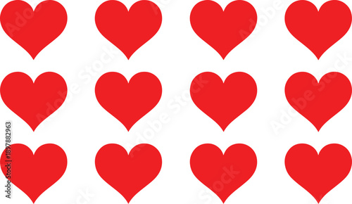 Red hearts on white background love symbols