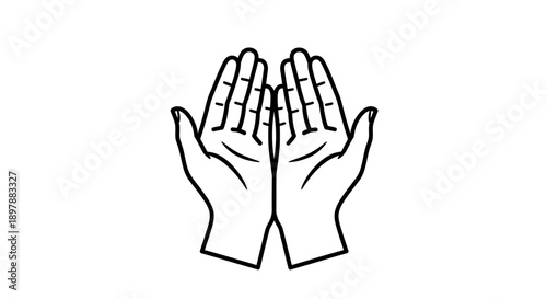 Two praying hands vector illustration, symbol for worship, supplication, and faith, religious concept icon