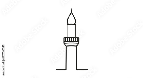 Mosque minaret tower vector illustration of islamic architectural element thin line drawing for ramadan kareem religion faith celebration concepts isolated on white background