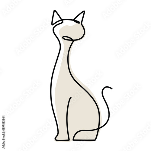 Cat one line drawing. Cat single line illustration. Cat minimalist line art. Cat vector art
