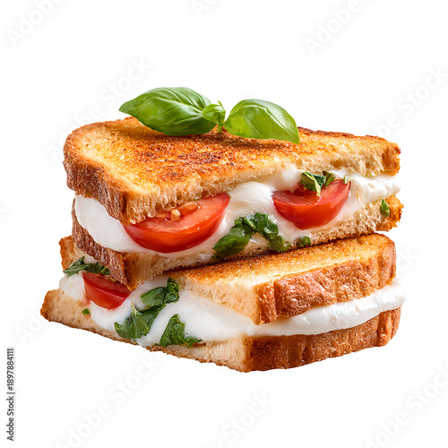 Panini mozzarella tomato, isolated on white background, realistic, studio lighting, centered, no shadow, transparent background