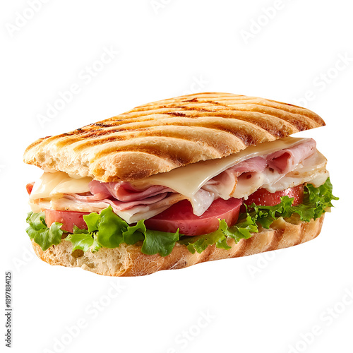 Panini sandwich, isolated on white background, realistic, studio lighting, centered, no shadow, transparent background