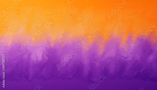 Vibrant abstract background featuring a dramatic texture transition from bright, highly saturated orange at the top blending seamlessly into deep, rich royal purple at
