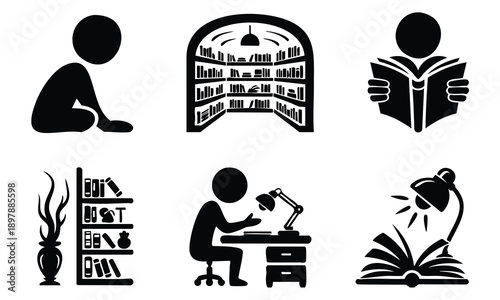 Bundle world book day silhouette illustrating library and study room